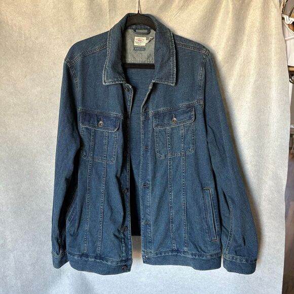Faherty Men’s XL Denim Jacket Dark Blue Cotton Button Up Casual Classic - Picture 2 of 7